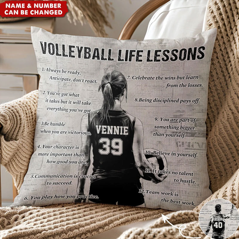 Personalized Volleyball Design Throw Pillow with Custom Photo, Name, and Inspiring Quote