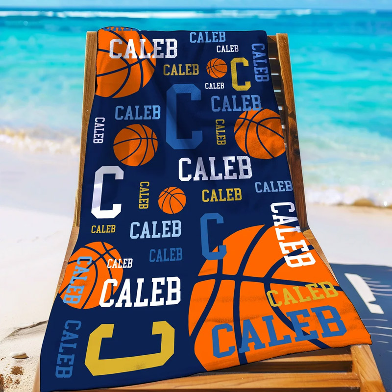 Personalized Basketball Design Quick Dry Oversized Microfiber Beach Towel with Name and Initial Beach Party Holiday Gift for Basketball Lovers