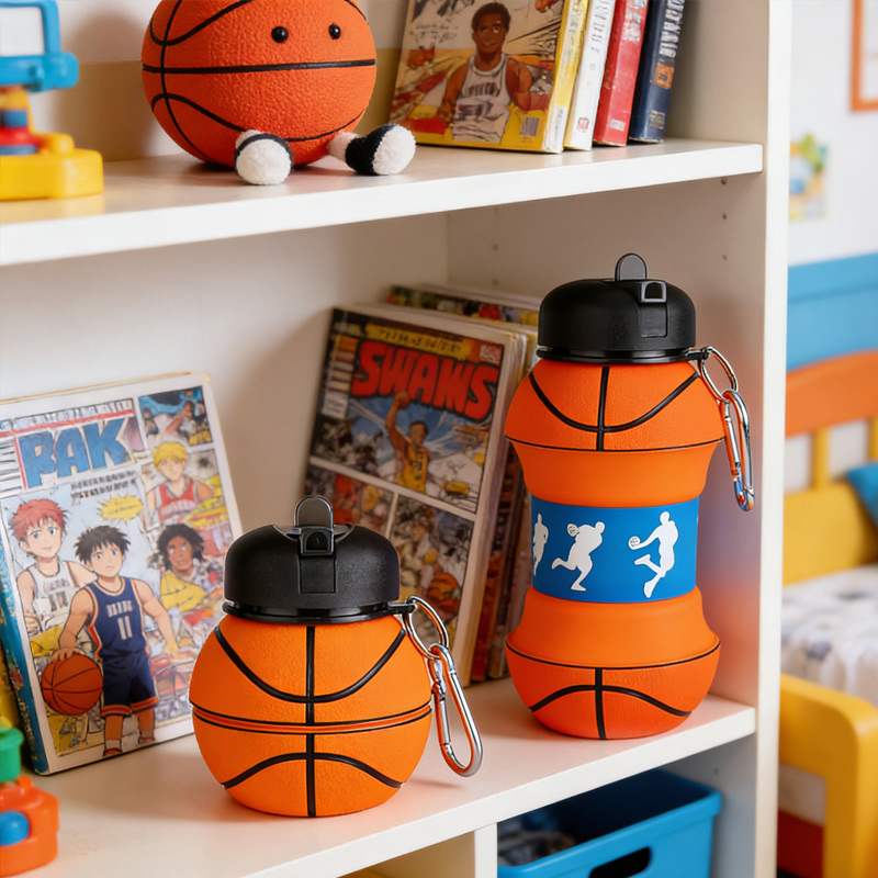 Personalized Foldable Clssic Basketball Water Cup Silicone Basketball Sports Water Bottle Custom Name Gift for Basketball Lovers