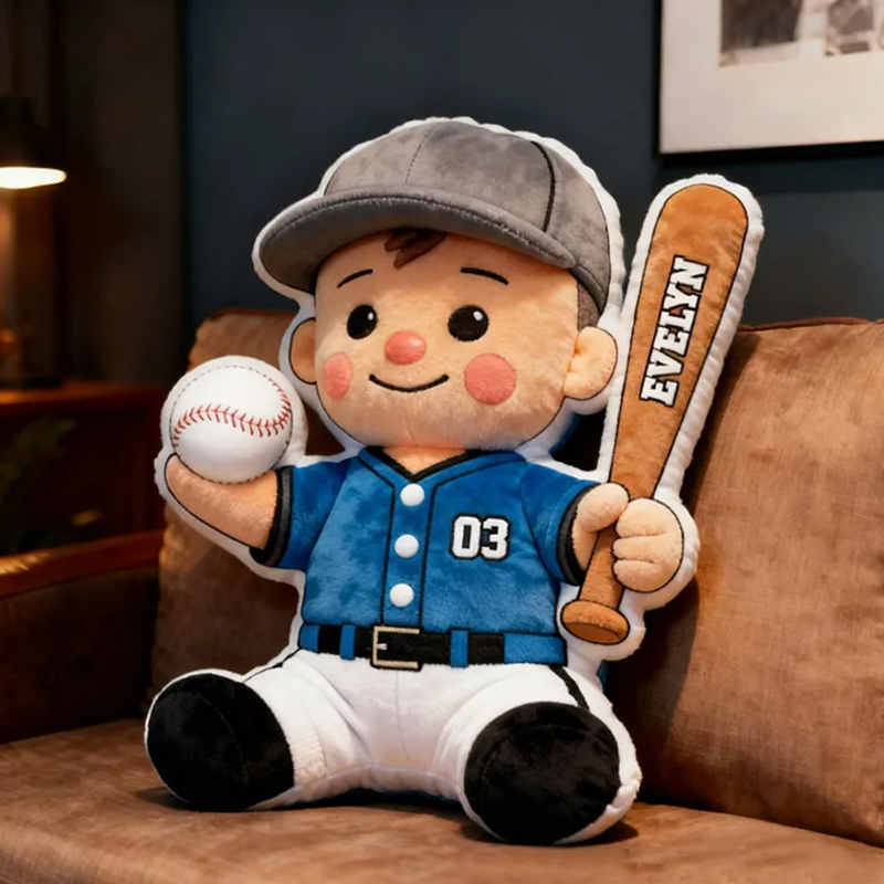 Personalized Baseball Pillow with Custom Name and Number for Kids’ Playrooms and Bedrooms 