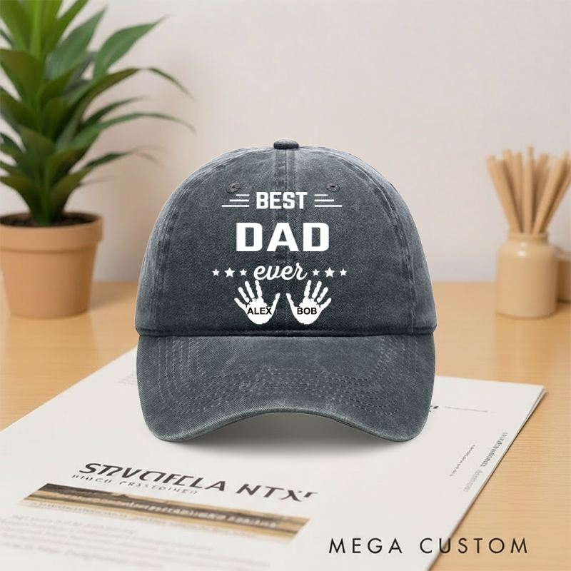 Personalized the Hands that Made Him Papa Vintage Washed Denim Baseball Cap