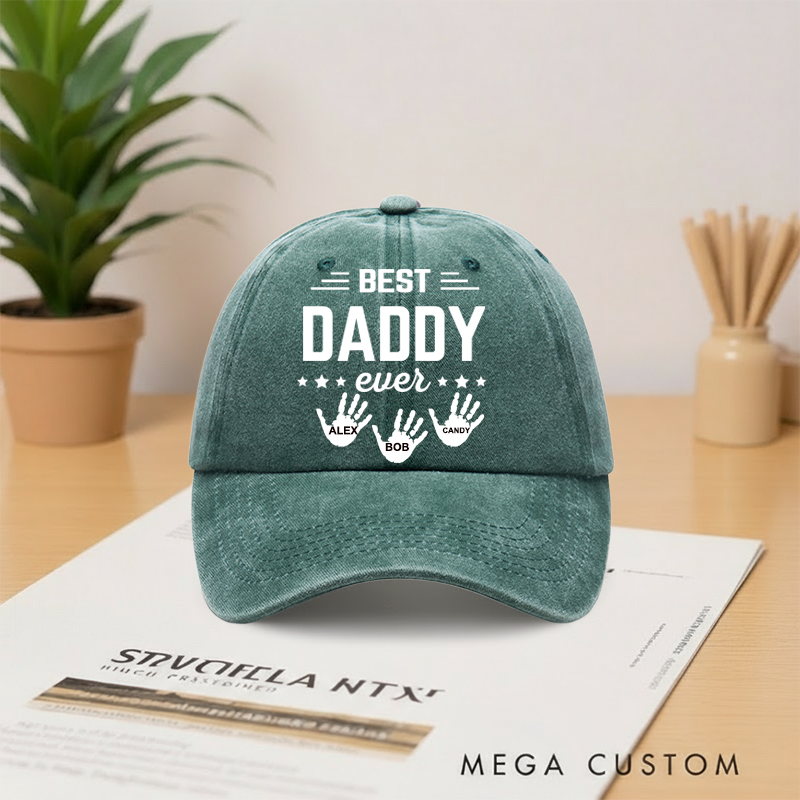 Personalized the Hands that Made Him Papa Vintage Washed Denim Baseball Cap
