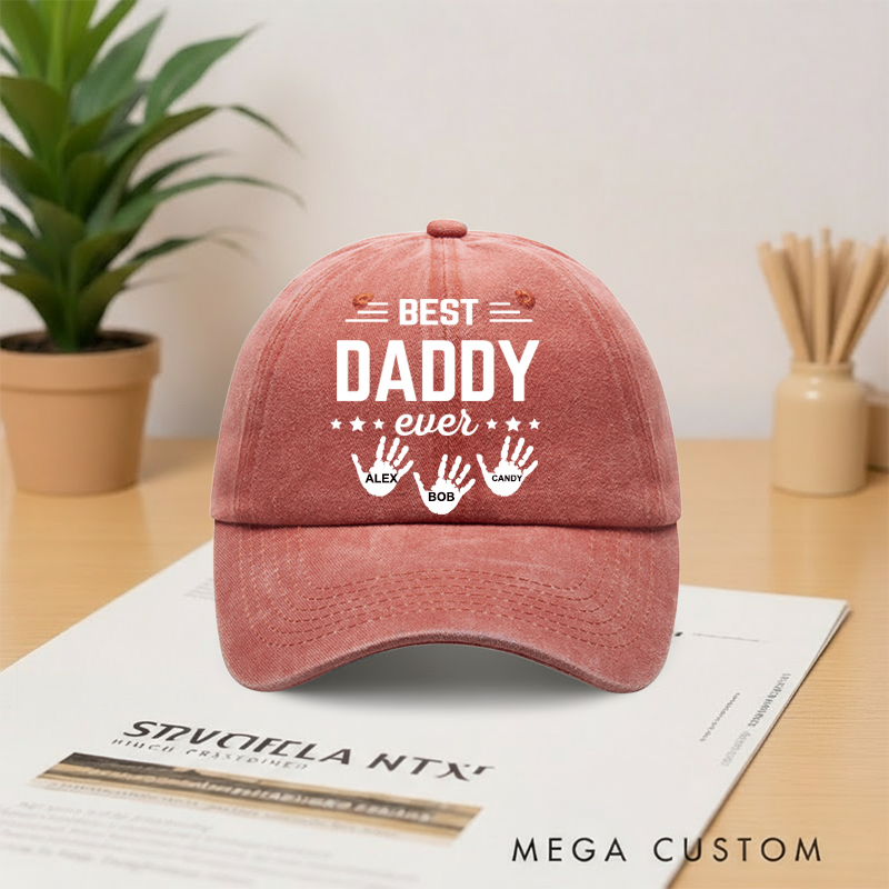 Personalized the Hands that Made Him Papa Vintage Washed Denim Baseball Cap