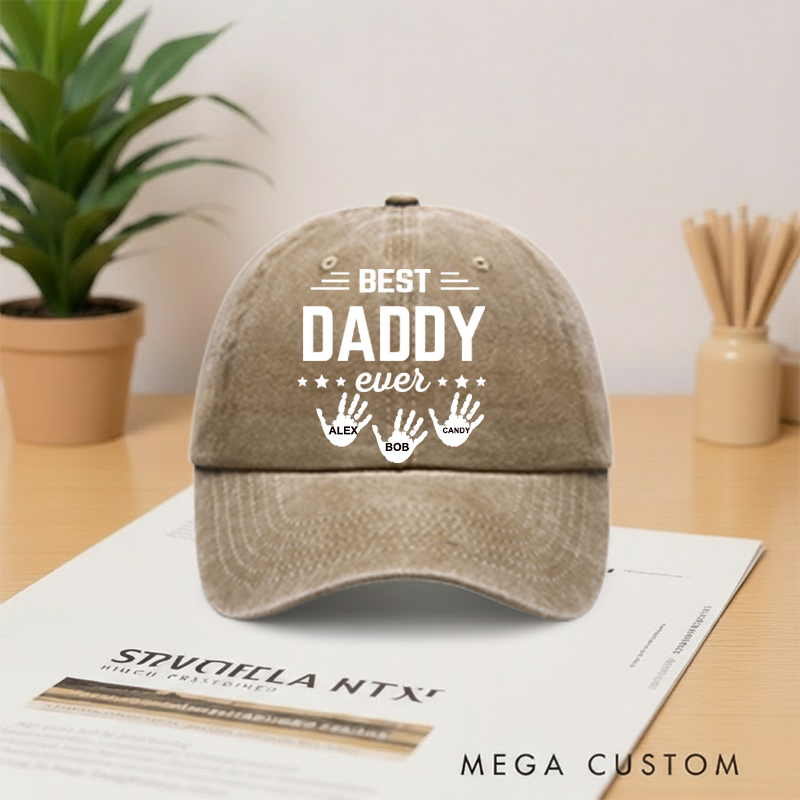 Personalized the Hands that Made Him Papa Vintage Washed Denim Baseball Cap
