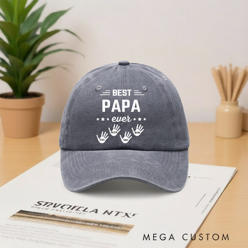 Personalized the Hands that Made Him Papa Vintage Washed Denim Baseball Cap