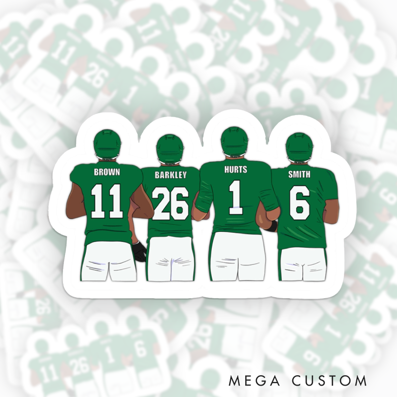 Personalized American Football 4 Player Sticker with Custom Name and Number for Fan Gifts