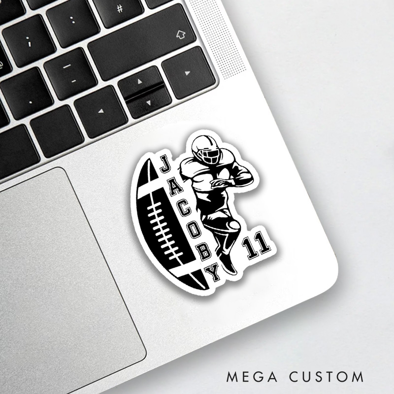Personalized American Football Sticker with Custom Name and Number, Football Team Gift