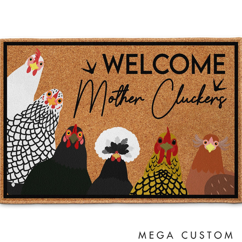 Personalized Welcome Mother Cluckers Cute Chicken Family Home Decor Decorative Mat