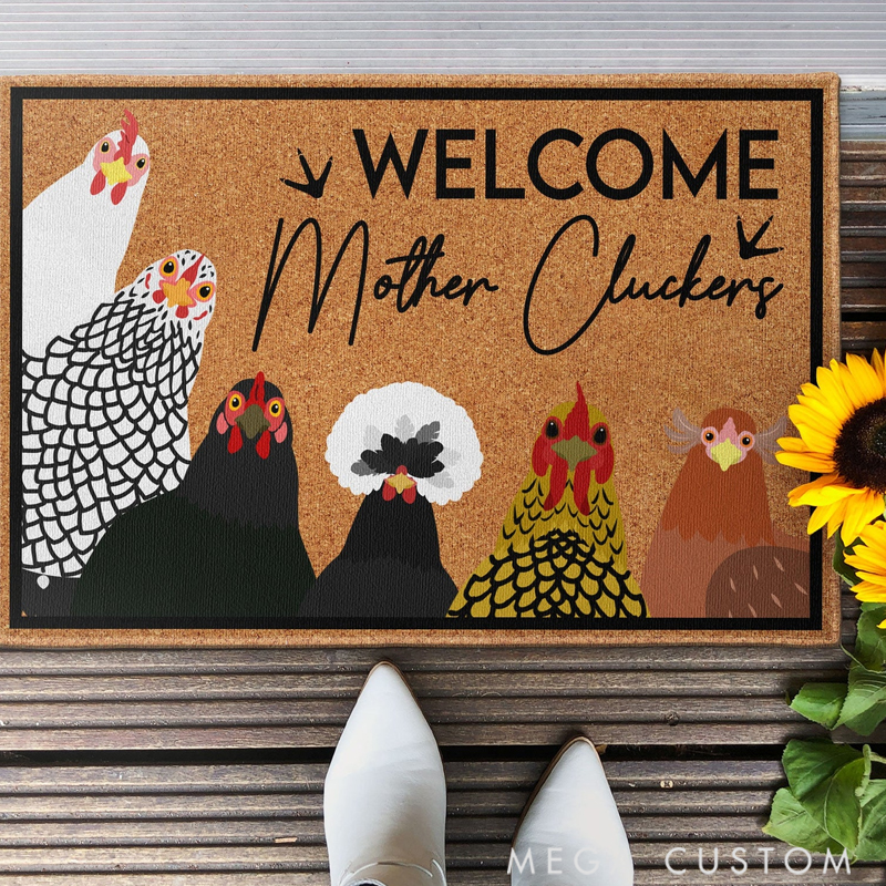 Personalized Welcome Mother Cluckers Cute Chicken Family Home Decor Decorative Mat