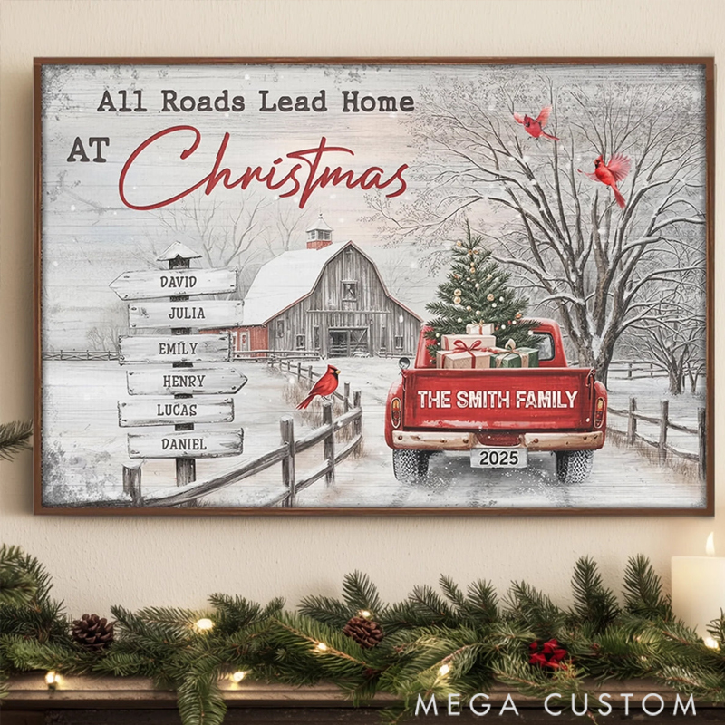 Personalized Family Forever Every Road Leads Back to Family Poster Christmas Holiday Poster