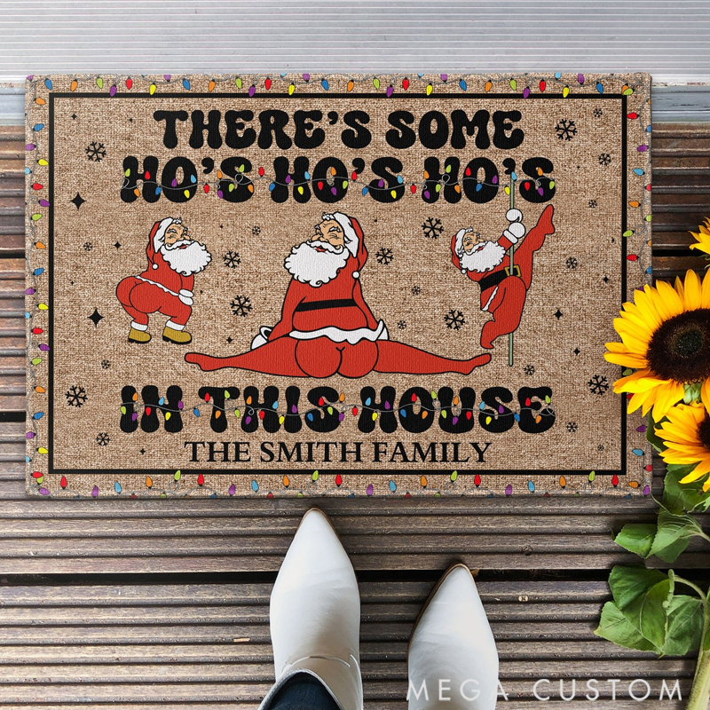 Personalized There's Some Ho's Ho's Ho's in this House Home Decor Decorative Mat Christmas Gift for Family Members