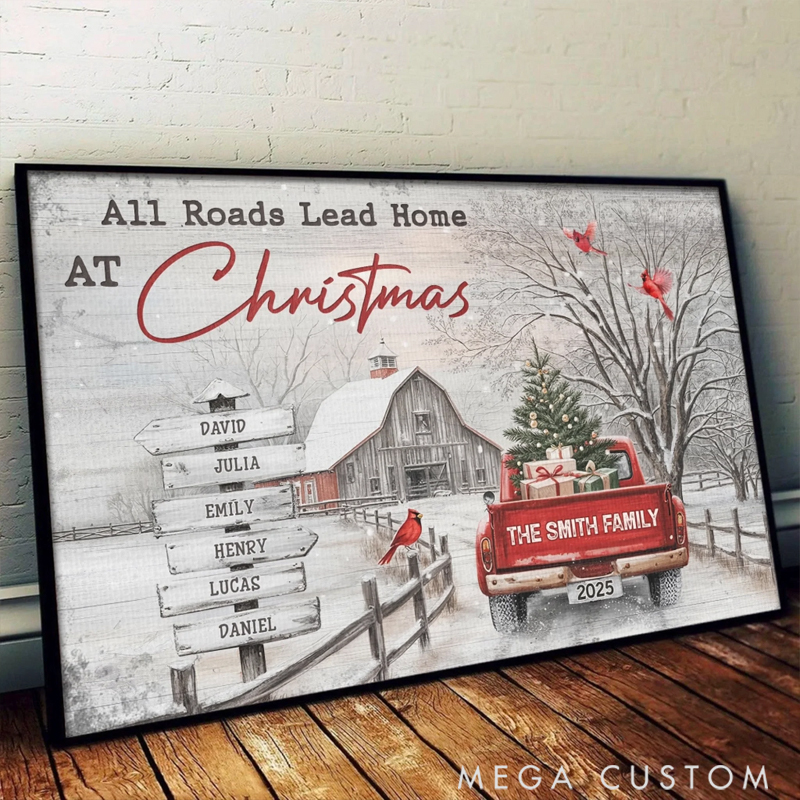 Personalized Family Forever Every Road Leads Back to Family Poster Christmas Holiday Poster