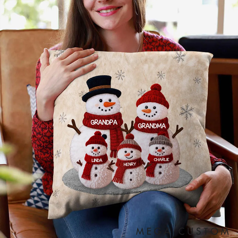 Personalized Pillow 3D Effect Christmas Grandma Grandkids Snowman Together Holiday Festival Gift for Family 