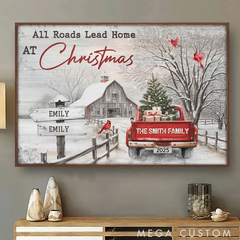 Personalized Family Forever Every Road Leads Back to Family Poster Christmas Holiday Poster
