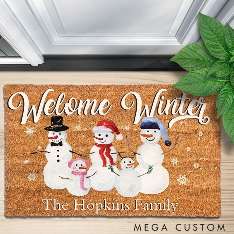 Personalized Welcome Winter Snowman Family Home Decor Decorative Mat Christmas Gift for Family Members