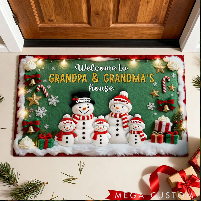 Personalized 3D Effect Festive Christmas Snowman Welcome To Grandma Grandpa House Decorative Mat Christmas Gift for Family Members