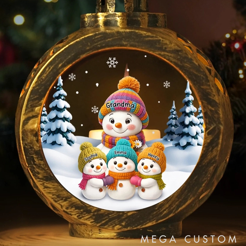The Snowy Days Warm Hugs Snowman Family Gift Personalized Lantern Night Light
