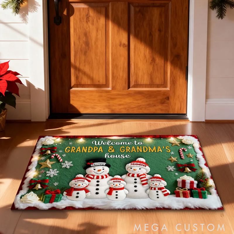 Personalized 3D Effect Festive Christmas Snowman Welcome To Grandma Grandpa House Decorative Mat Christmas Gift for Family Members