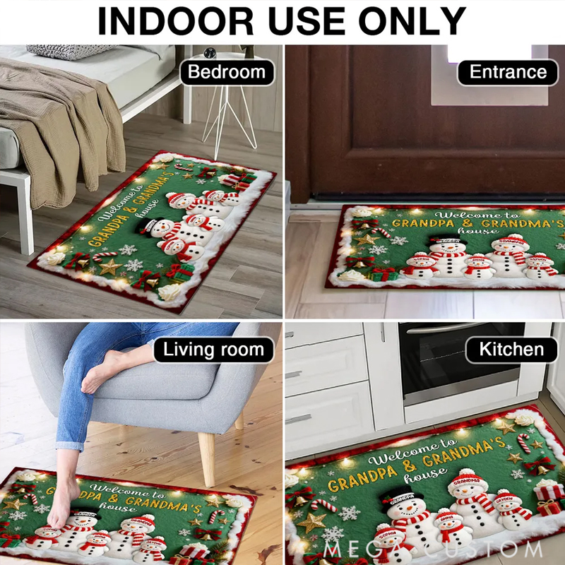Personalized 3D Effect Festive Christmas Snowman Welcome To Grandma Grandpa House Decorative Mat Christmas Gift for Family Members