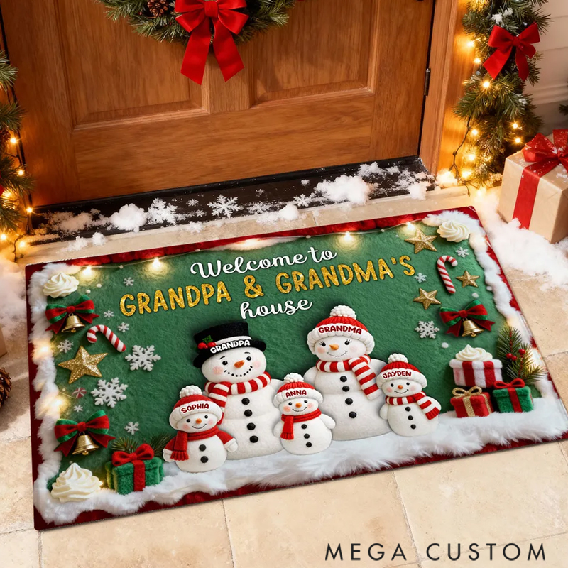 Personalized 3D Effect Festive Christmas Snowman Welcome To Grandma Grandpa House Decorative Mat Christmas Gift for Family Members