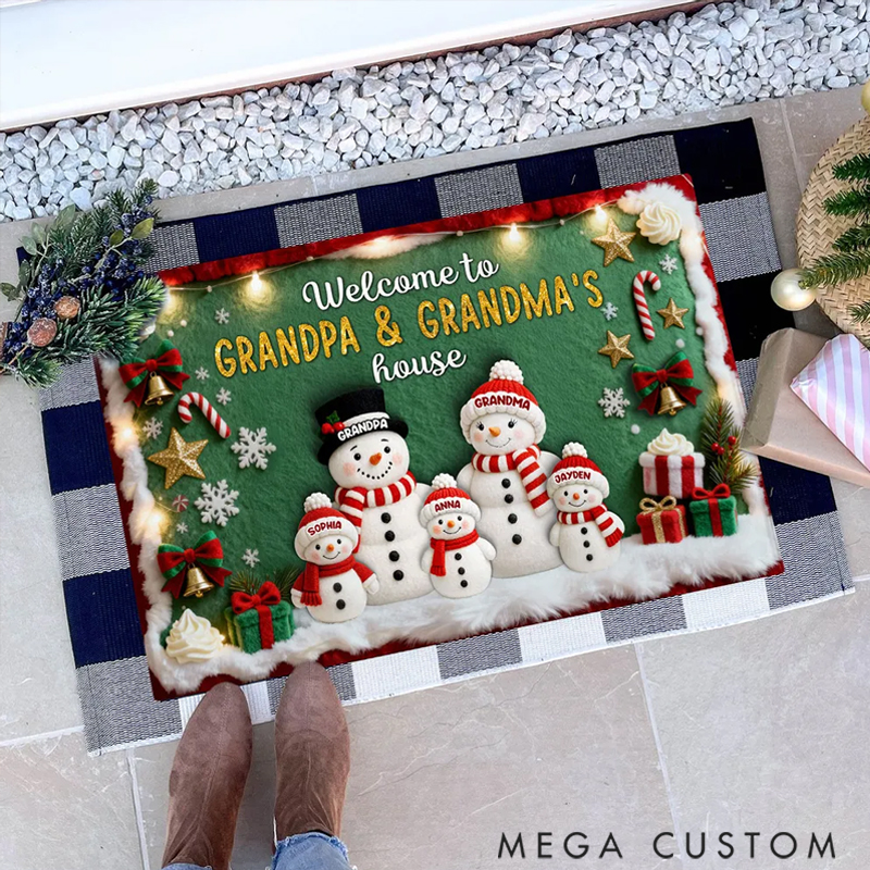 Personalized 3D Effect Festive Christmas Snowman Welcome To Grandma Grandpa House Decorative Mat Christmas Gift for Family Members