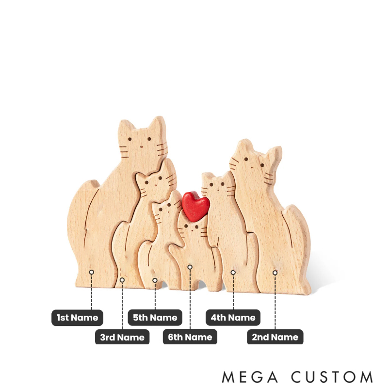 Personalized Wooden Cute Love Hug Cat Family Puzzle with 2-7 Engraved Names Desk Decoration Birthday Anniversary Gift for Family