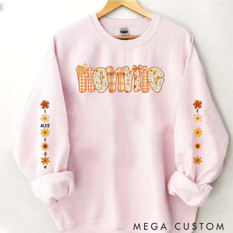 Personalized Christmas Preppy Retro Floral Fall Personalized Sweatshirt for Mom & Grandma