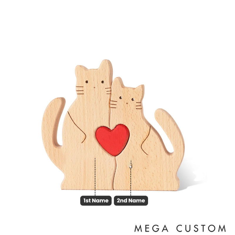 Personalized Wooden Cute Love Hug Cat Family Puzzle with 2-7 Engraved Names Desk Decoration Birthday Anniversary Gift for Family