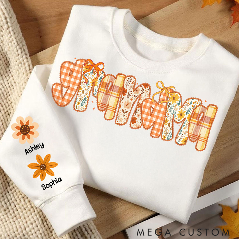 Personalized Christmas Preppy Retro Floral Fall Personalized Sweatshirt for Mom & Grandma