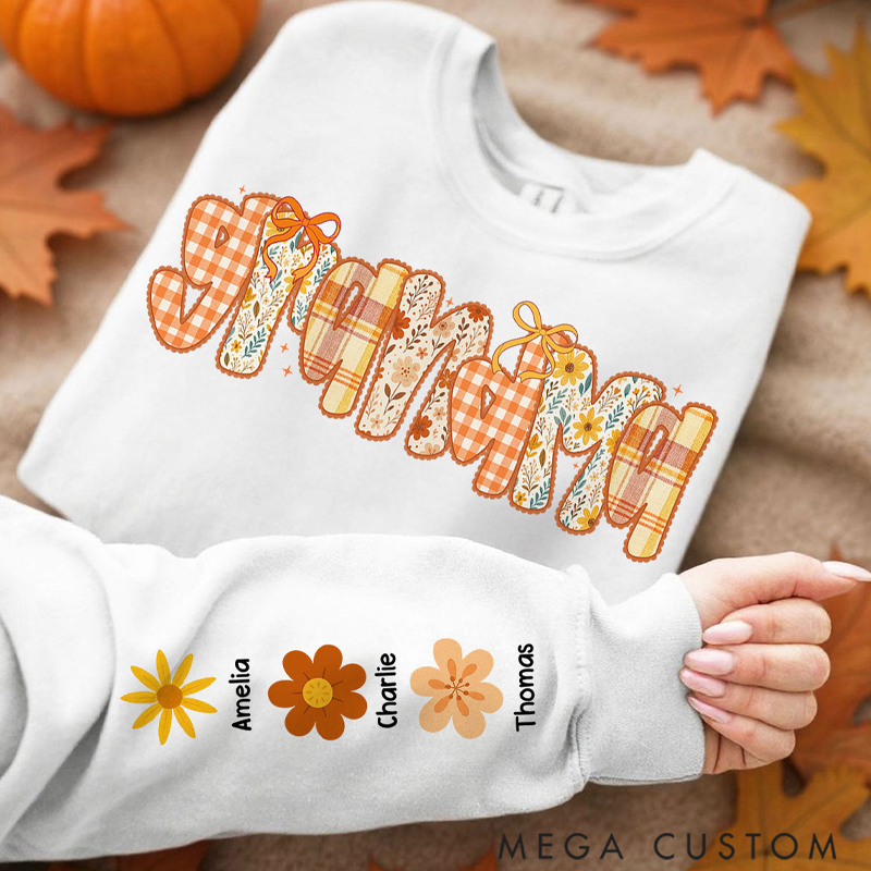 Personalized Christmas Preppy Retro Floral Fall Personalized Sweatshirt for Mom & Grandma