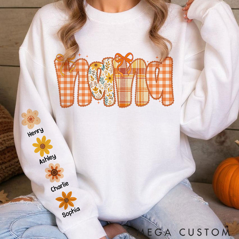 Personalized Christmas Preppy Retro Floral Fall Personalized Sweatshirt for Mom & Grandma