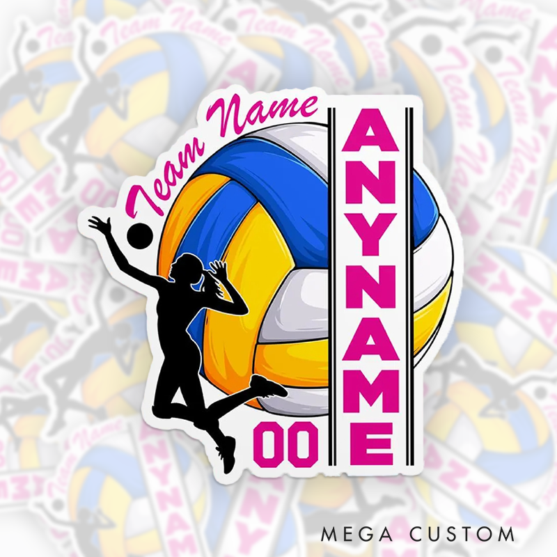 Personalized Volleyball Design Sticker with Custom Player Team Name and Number for Waterproof Sport Sticker 
