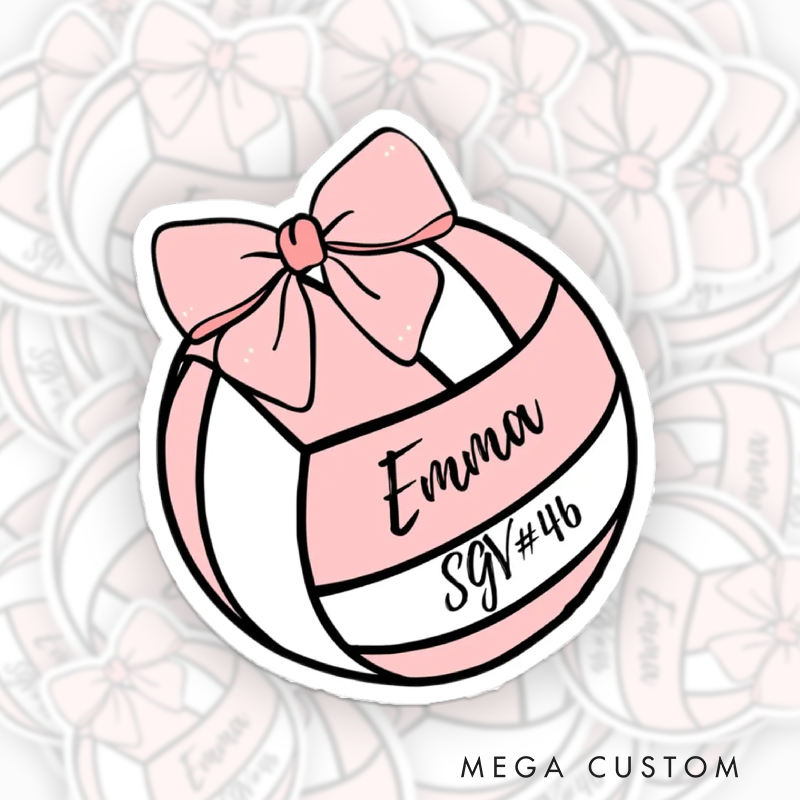 Personalized Volleyball Vibrant Design Sticker with Custom Text for Team Players