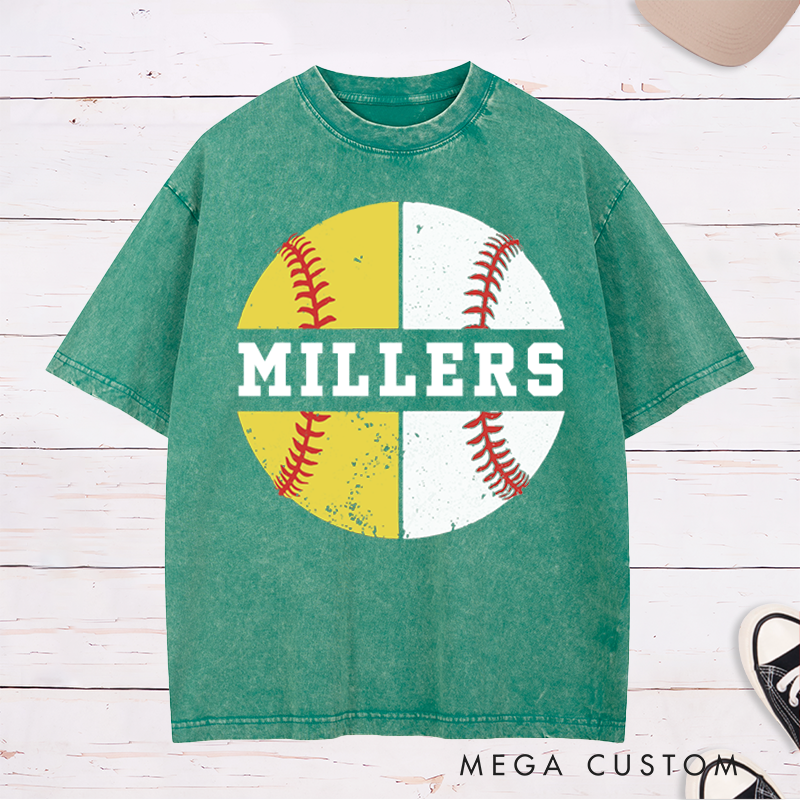 Personalized Baseball and Softball Washed T-Shirt with Name