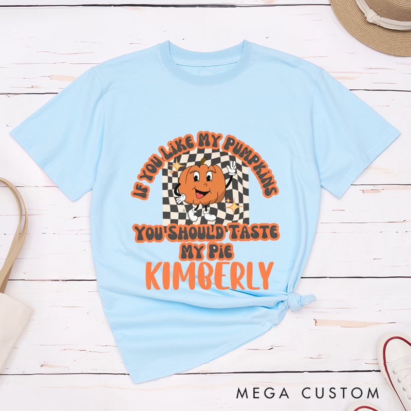 Personalized Pumpkin Emoticon Couple Matching Halloween Shirt Checkerboard Design Couple T-Shirt