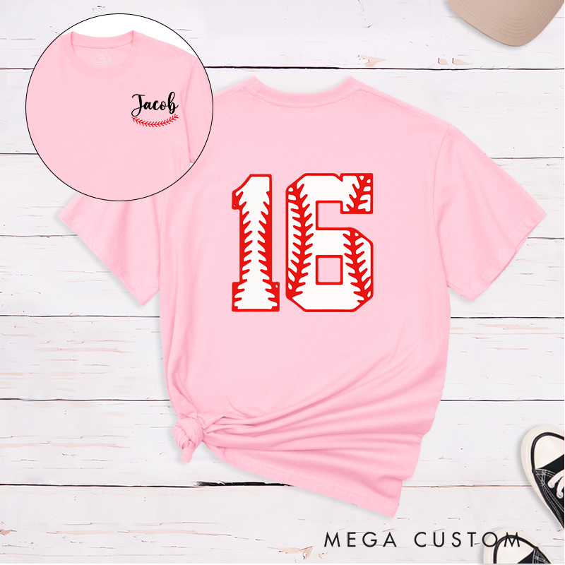 Personalized Sports T-Shirt with Custom Name and Unique Baseball Stitch Number Design