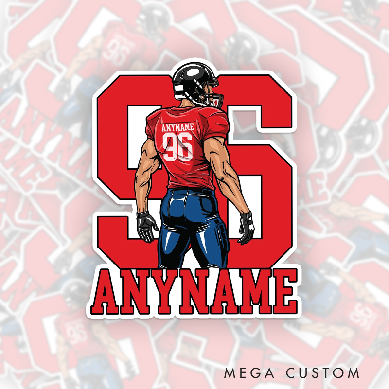 Personalized American Football Sticker with Custom Name and Jersey Number Design