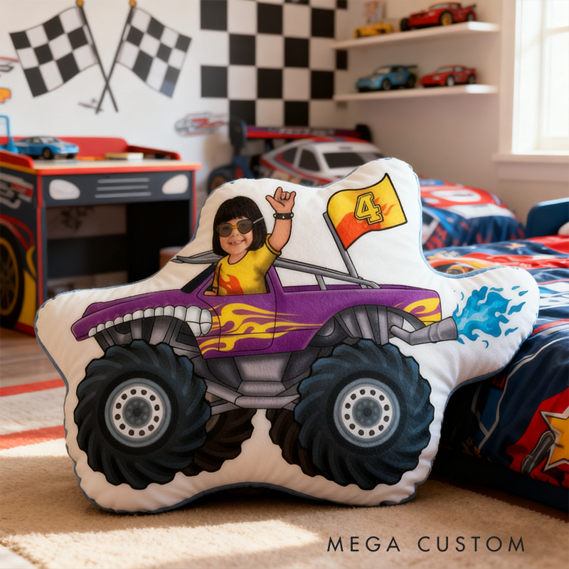 Personalized Racer Custom Photo Pillow 3D Graphic Print Car Shaped Cushion Gift for Racers and Car Lovers