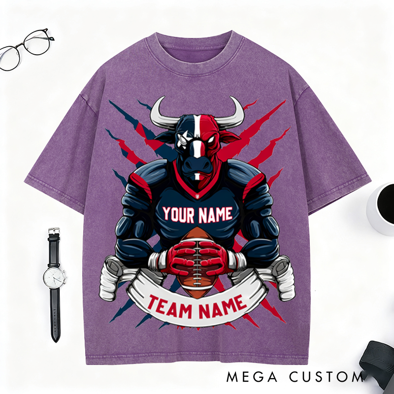 Personalized Fierce Bull Football T-Shirt Dominate the Game with Your Team Name
