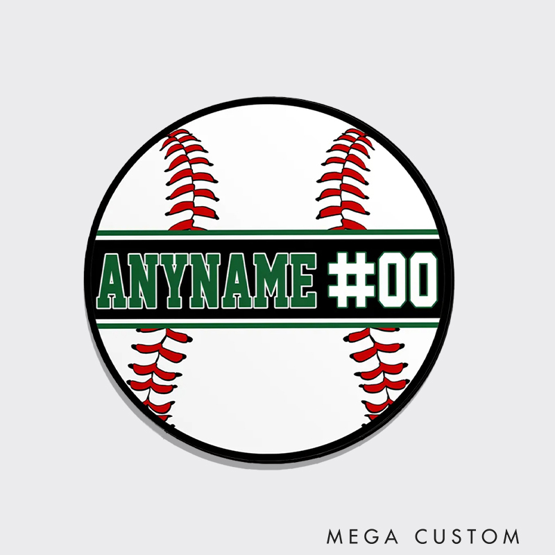 Personalized Graphic Baseball Fridge Magnet with Seam and Customizable Text  