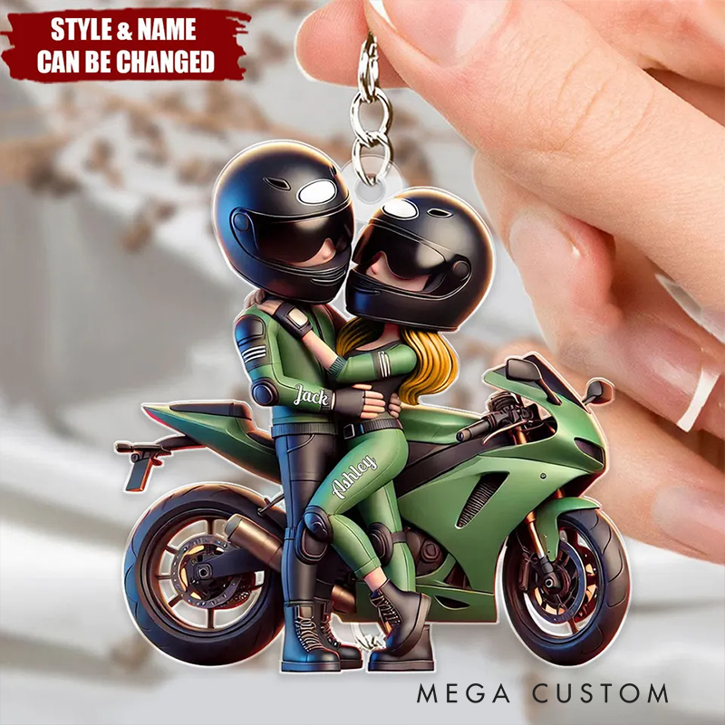 Personalized Personalized Acrylic Keychain Motorcycle Pretty Cartoon Couple Anniversary Birthday Gift for Biker Couple