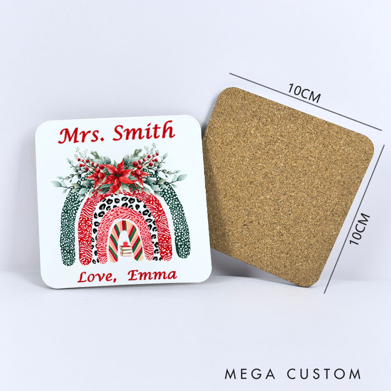 Personalized Coasters for Teachers Christmas Flowers Rainbow Appreciation Gift for Teachers