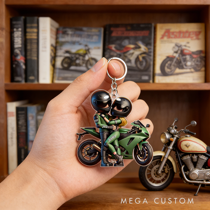 Personalized Personalized Acrylic Keychain Motorcycle Pretty Cartoon Couple Anniversary Birthday Gift for Biker Couple