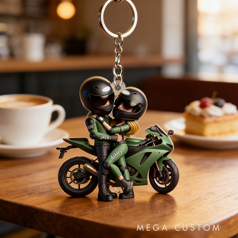 Personalized Personalized Acrylic Keychain Motorcycle Pretty Cartoon Couple Anniversary Birthday Gift for Biker Couple
