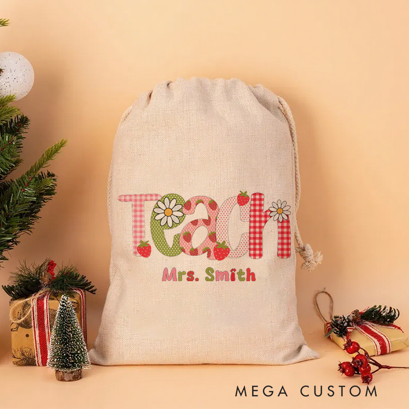 Personalised Christmas Santa Sack for Teachers Custom Cute Teach Design Sack Christmas Gift