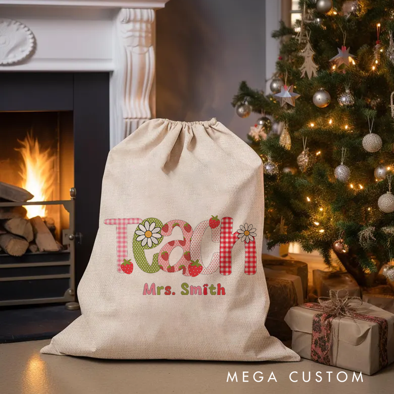 Personalised Christmas Santa Sack for Teachers Custom Cute Teach Design Sack Christmas Gift