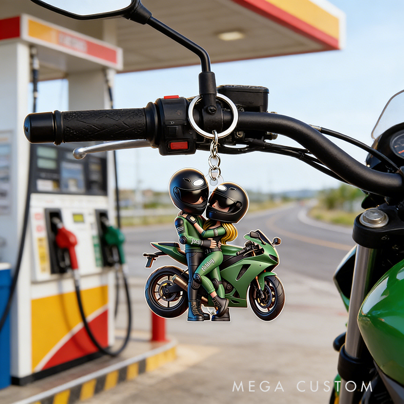 Personalized Personalized Acrylic Keychain Motorcycle Pretty Cartoon Couple Anniversary Birthday Gift for Biker Couple