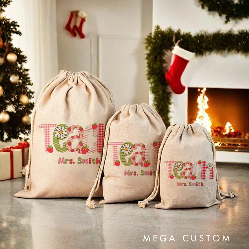 Personalised Christmas Santa Sack for Teachers Custom Cute Teach Design Sack Christmas Gift