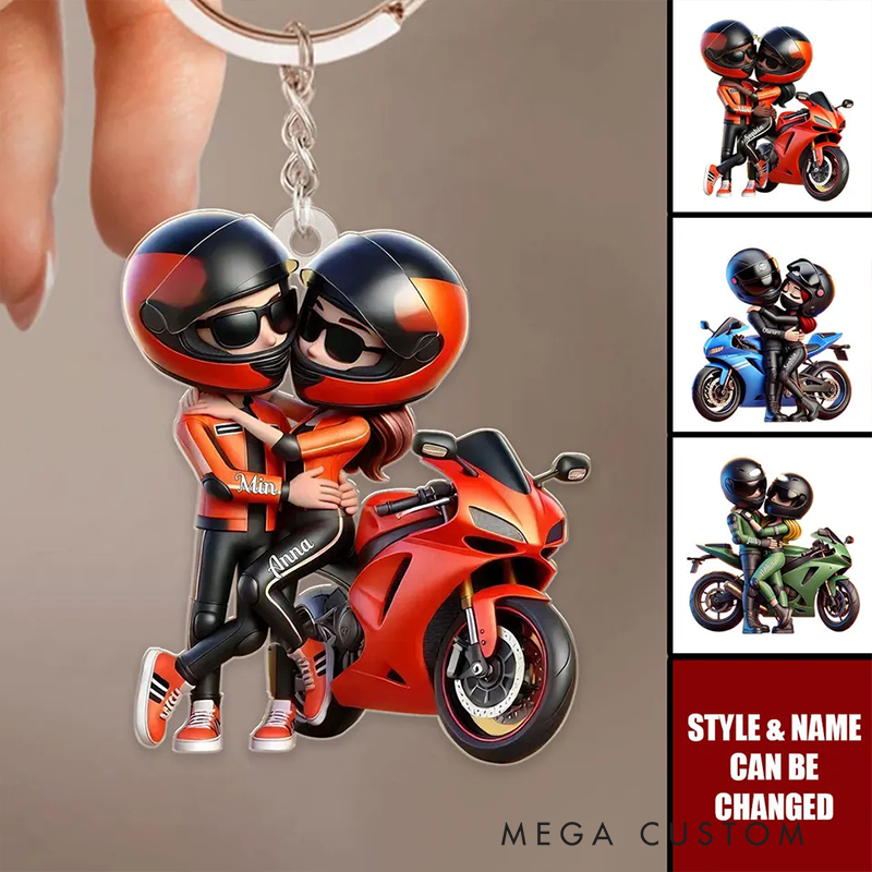 Personalized Personalized Acrylic Keychain Motorcycle Pretty Cartoon Couple Anniversary Birthday Gift for Biker Couple