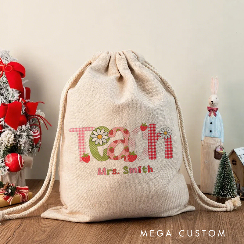 Personalised Christmas Santa Sack for Teachers Custom Cute Teach Design Sack Christmas Gift